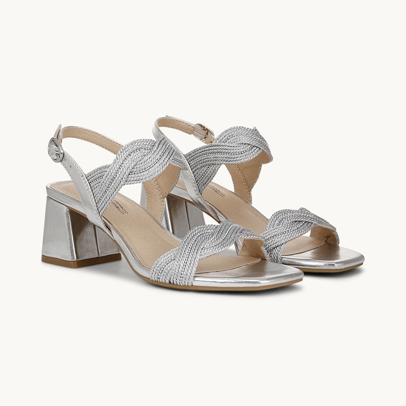 Stride Shoes Charnelle Slingback Dress Sandal Silver Faux Leather
