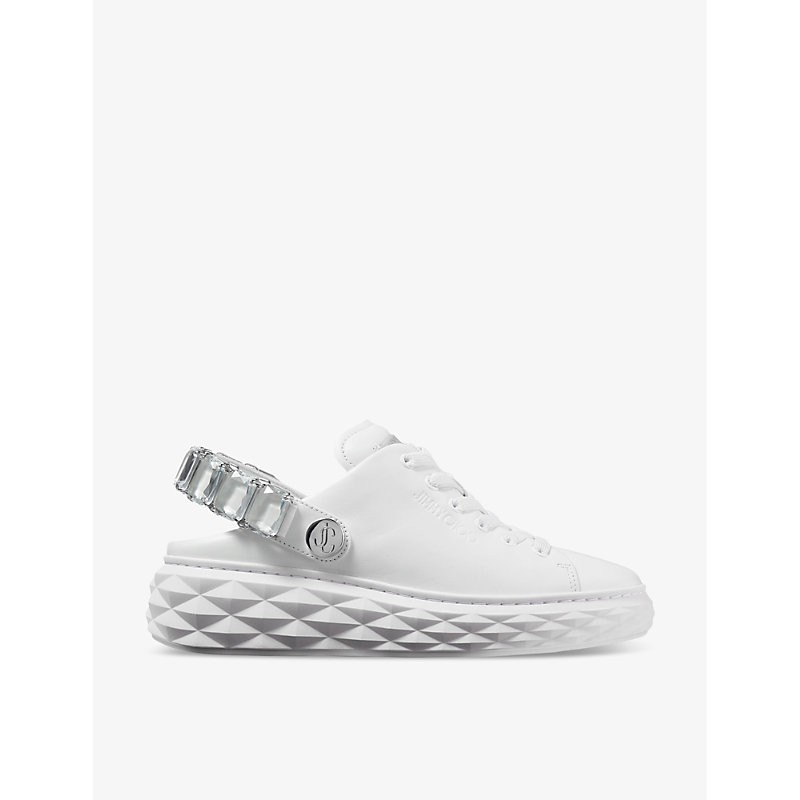 Womens V White/crystal Diamond Sling Crystal-embellished Leather Low-top Trainers