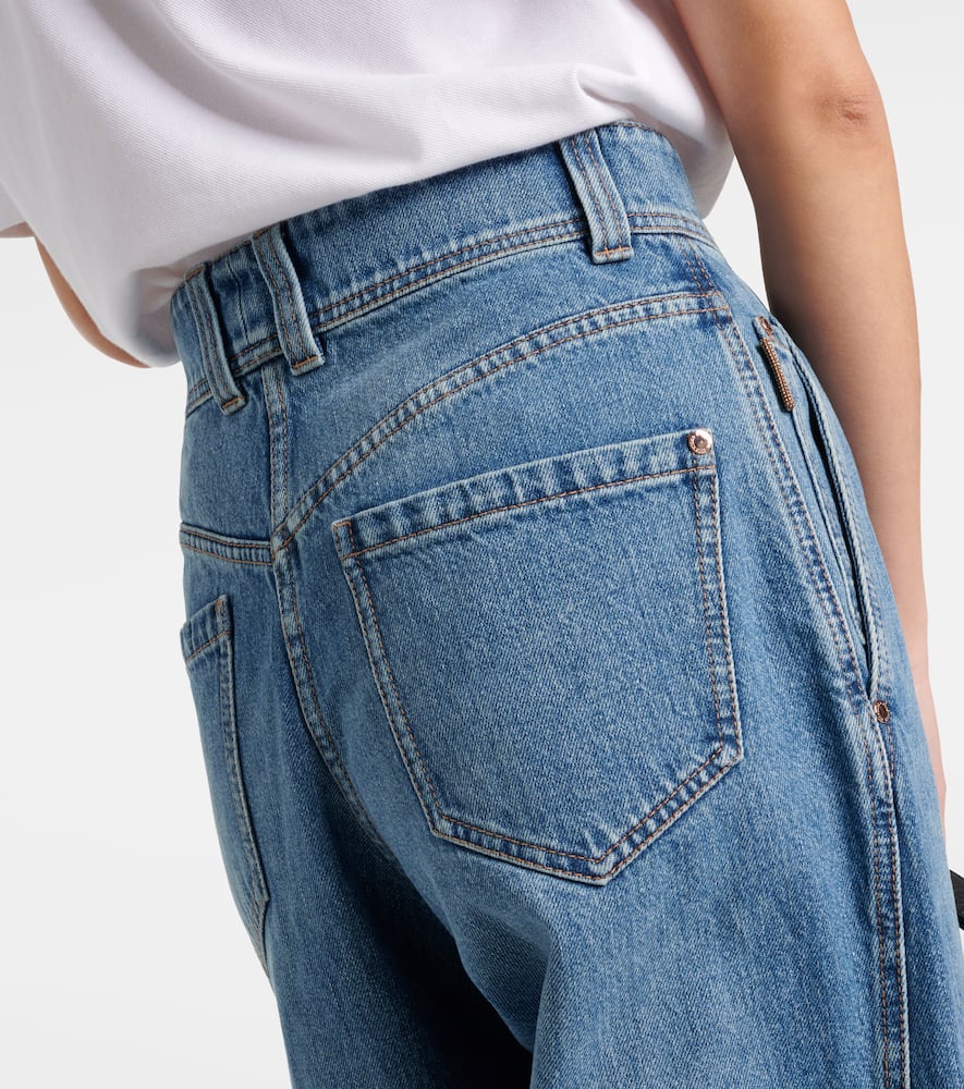 Pleated high-rise wide-leg jeans