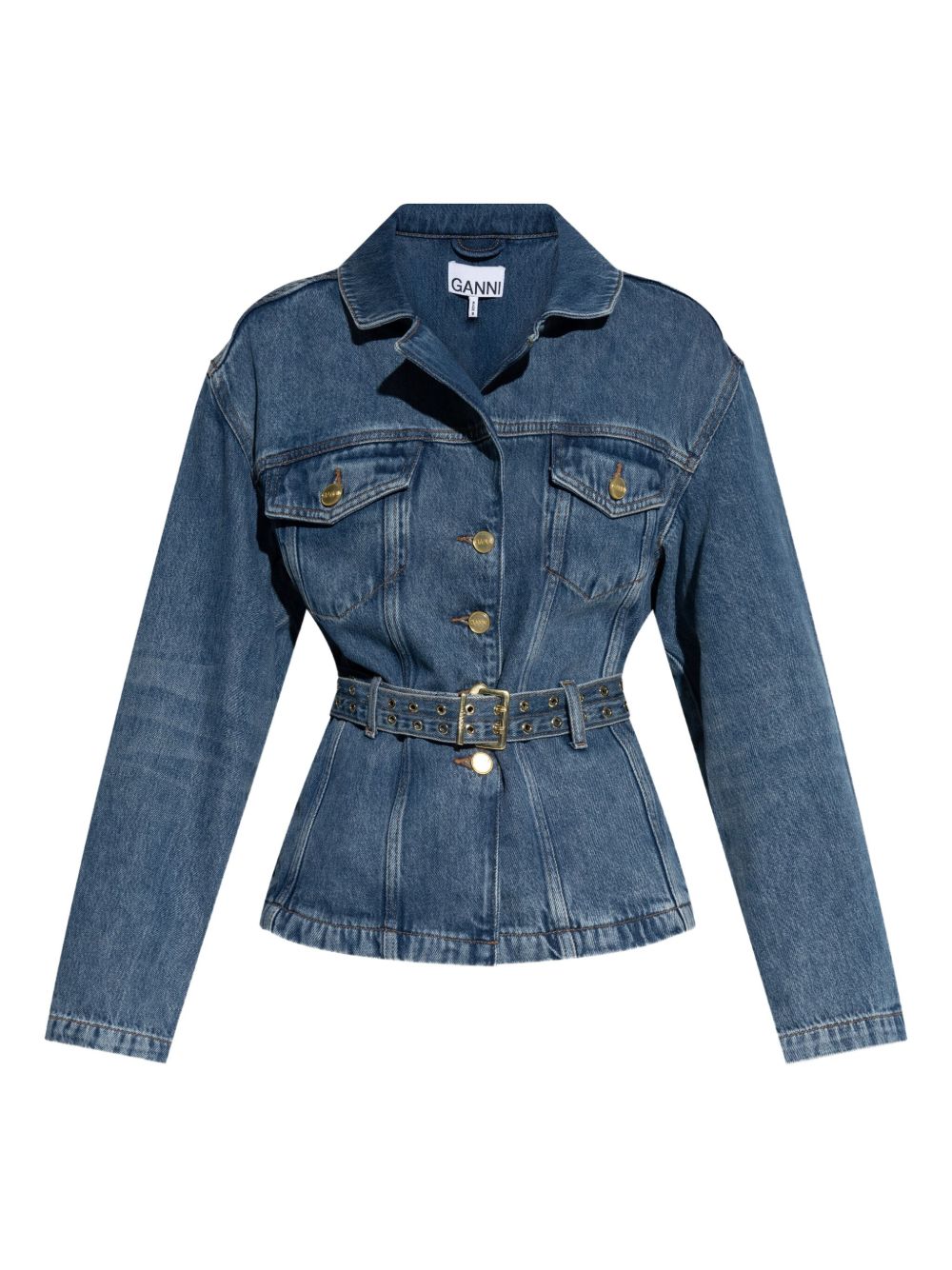 GANNI belted jacket - Blue