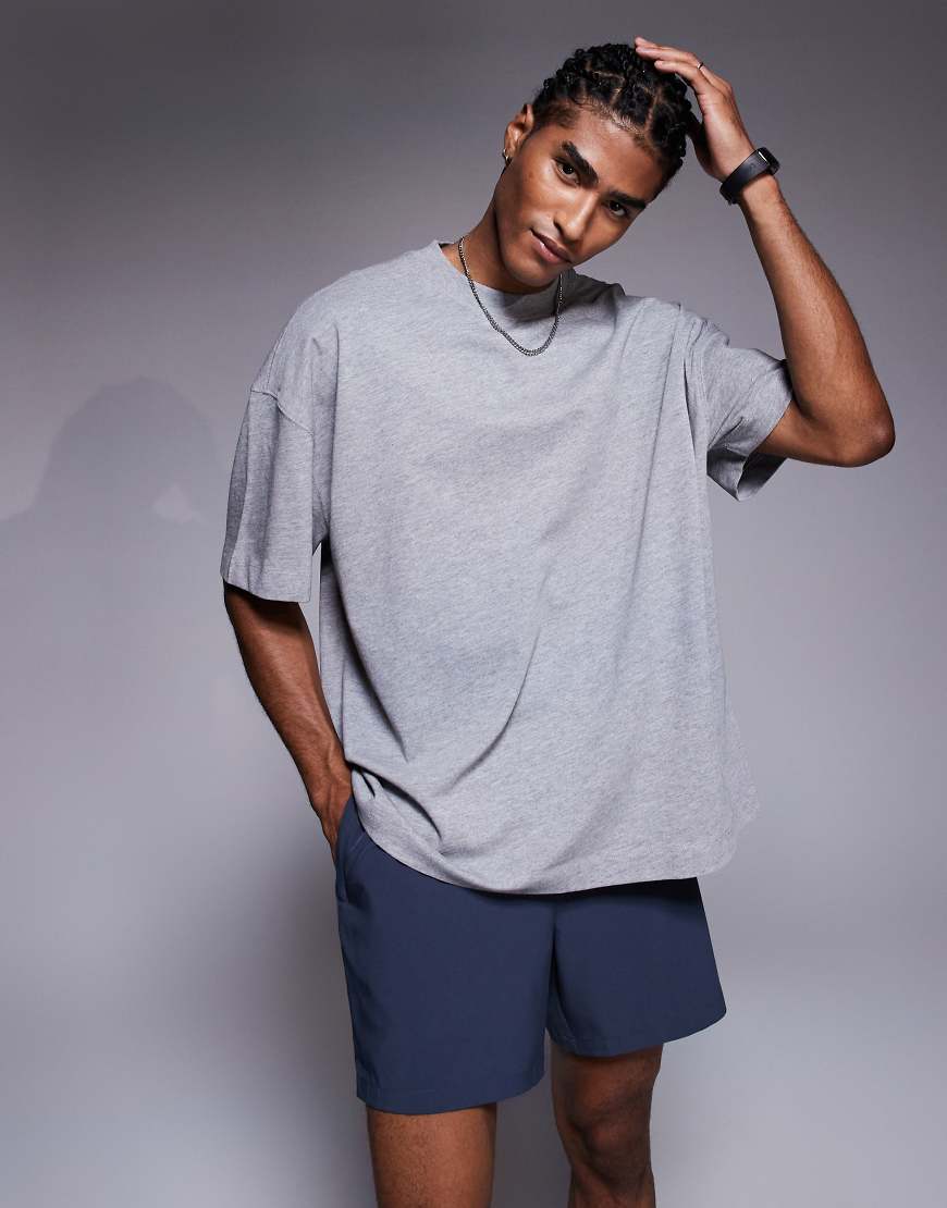 Icon heavyweight cotton oversized t-shirt with quick dry finish in grey marl