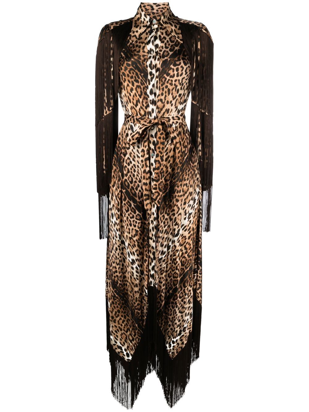Fringed leopard-print shirtdress - Neutrals