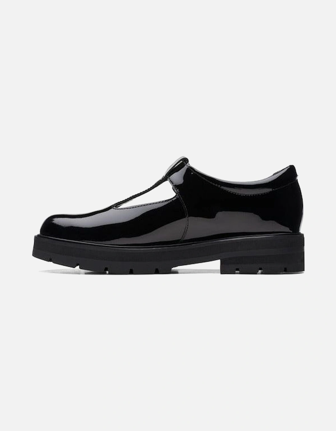 Clarks Prague Bril Kid black patent school shoe