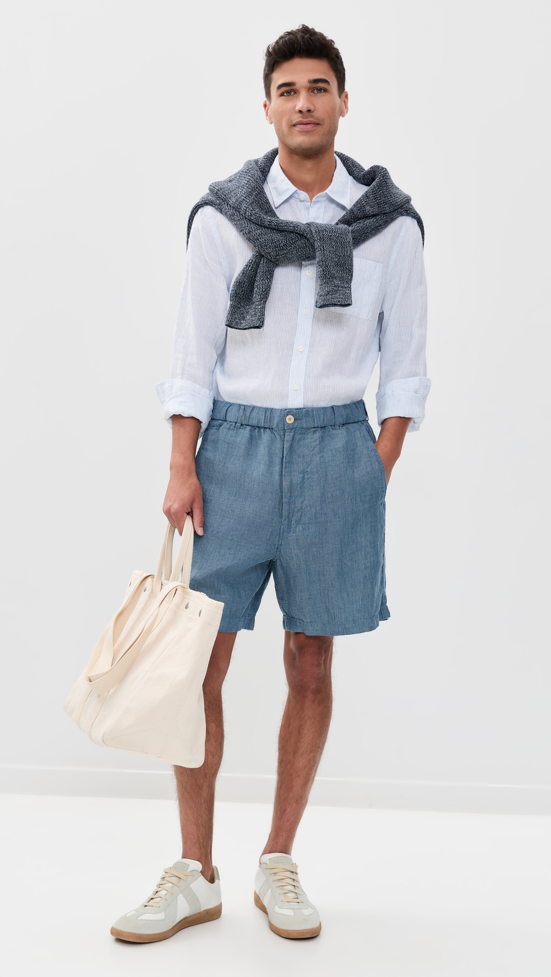 Linen Pull On Shorts Light Chambray