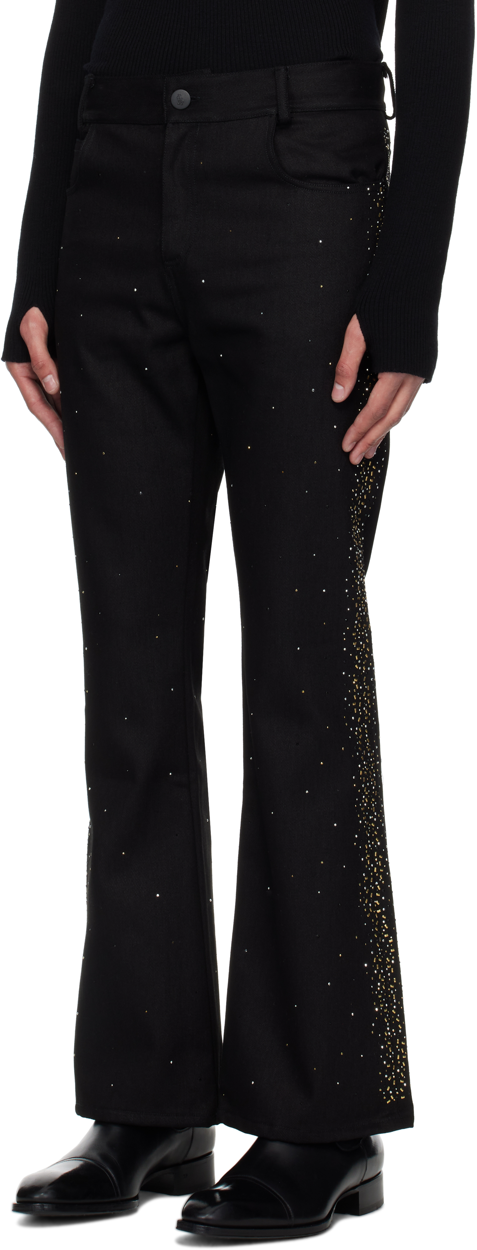 ERNEST W. BAKER ブラック スタッズ 5ポケット フレアジーンズ