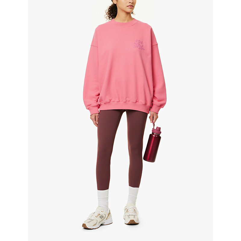 Womens Pink Oversized Brand Print Organic-cotton Sweatshirt 