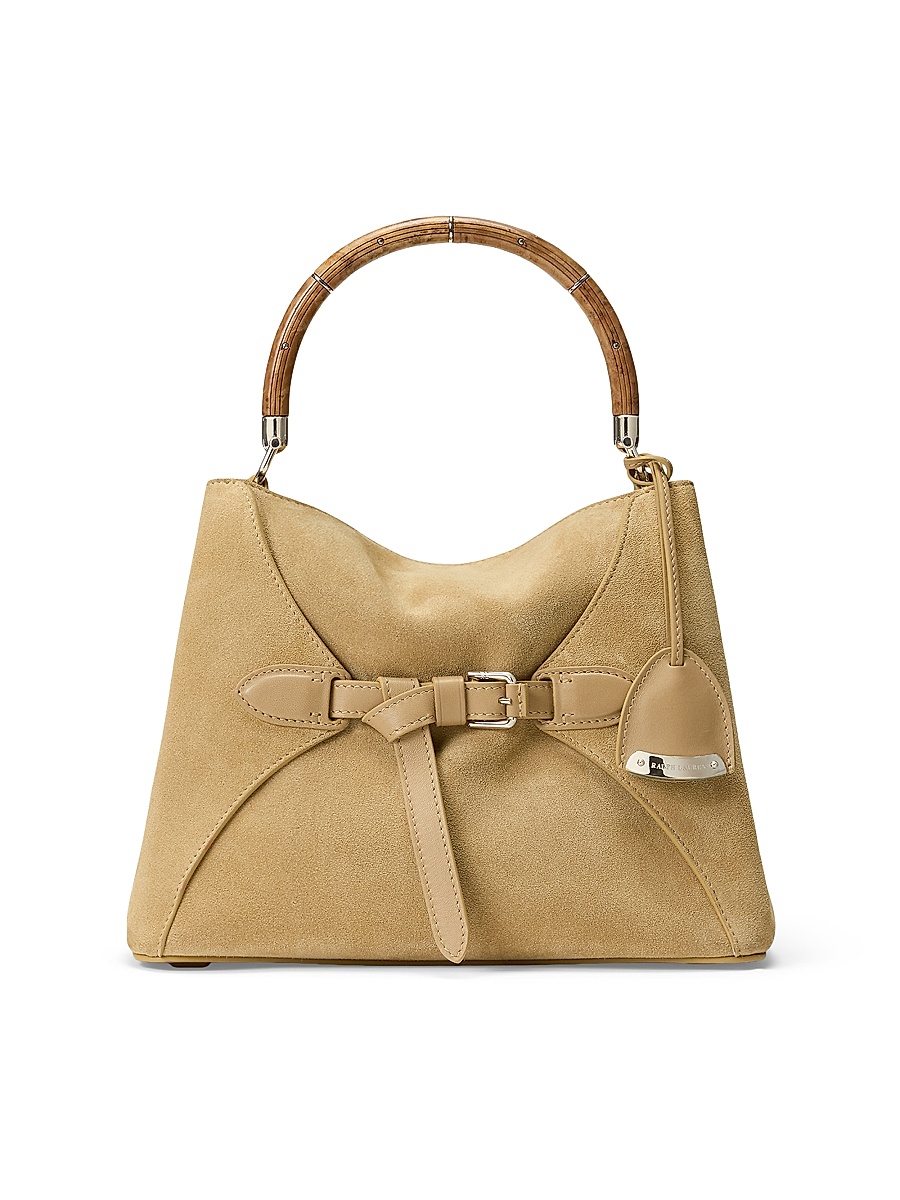 Women's Suede Wood Top Handle Bag - Tan