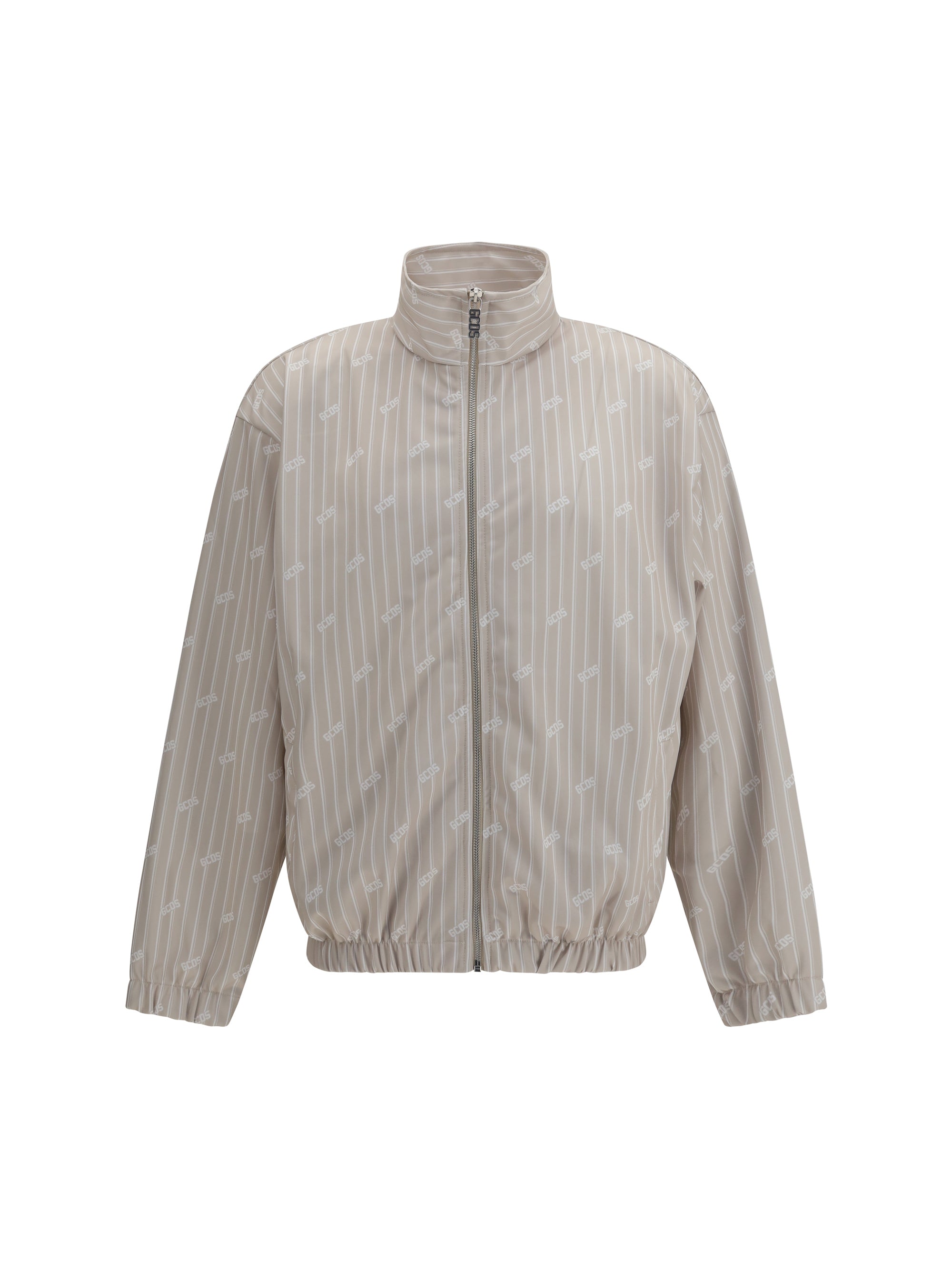 Pinstriped Logo Track Jacket — Beige