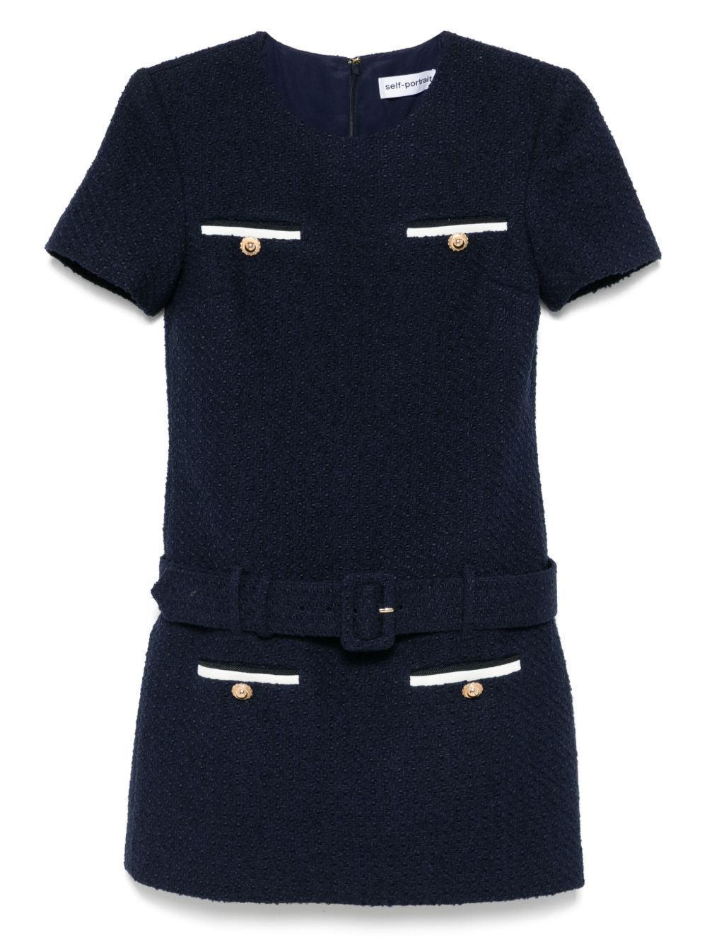 Short tweed dress with belt