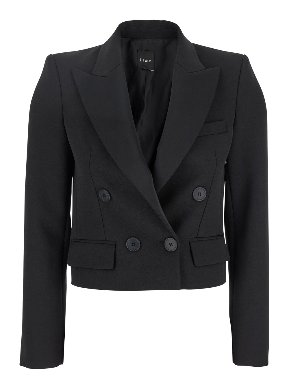 Double-Breasted Cropped Blazer — Black