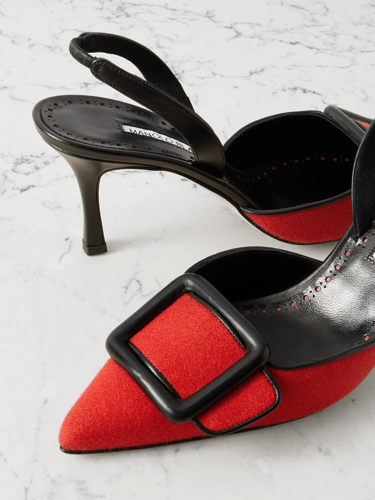 Mayslibi 70 Buckled Leather-trimmed Velvet Slingback Pumps - Red