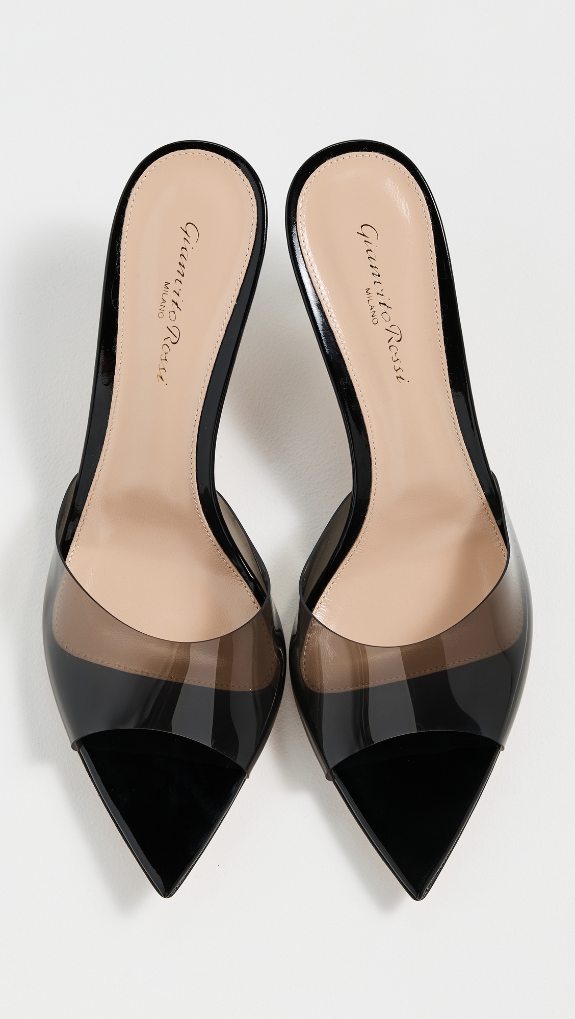 Gianvito Rossi Elle 55 Glass + Vernice Sandals Fume/Black