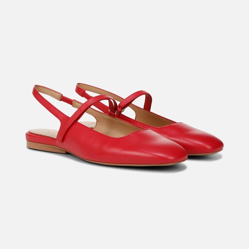 Connie Mary Jane Slingback Flat Shoes, Crantini Red Leather