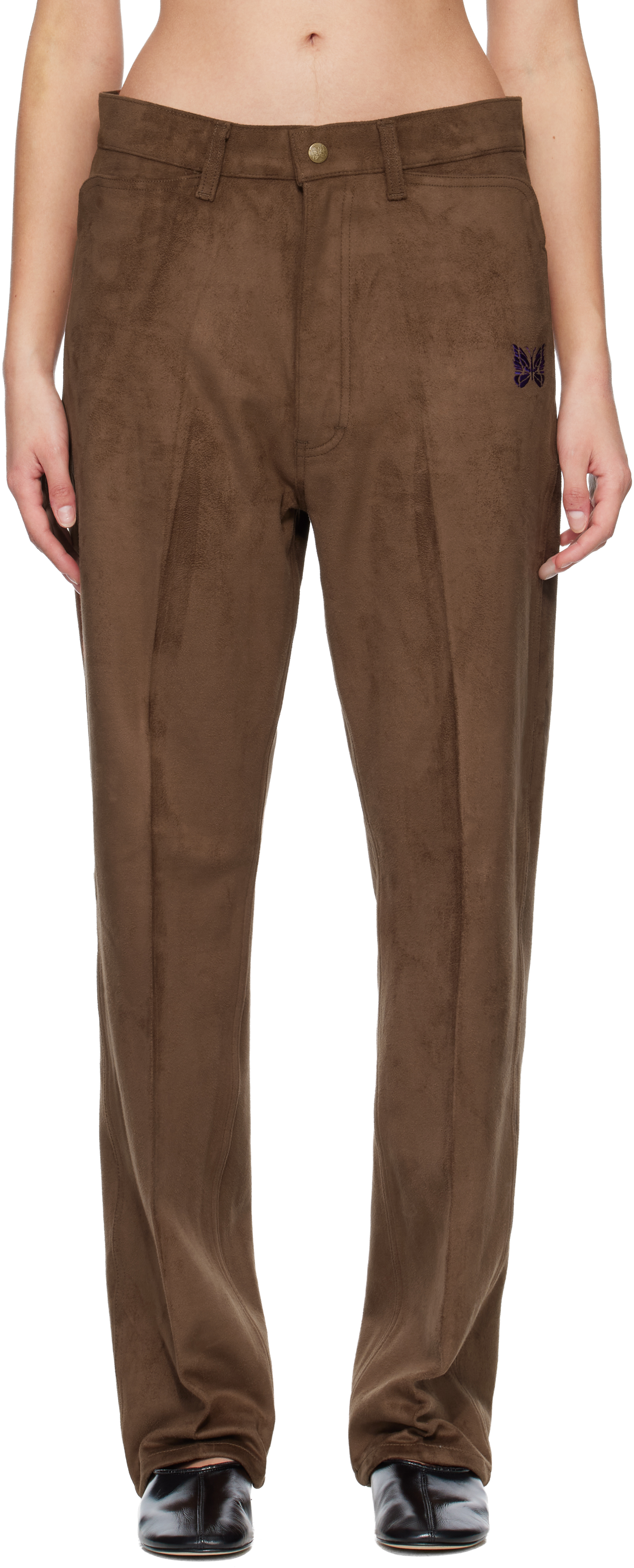 Brown Straight Faux-Suede Pants