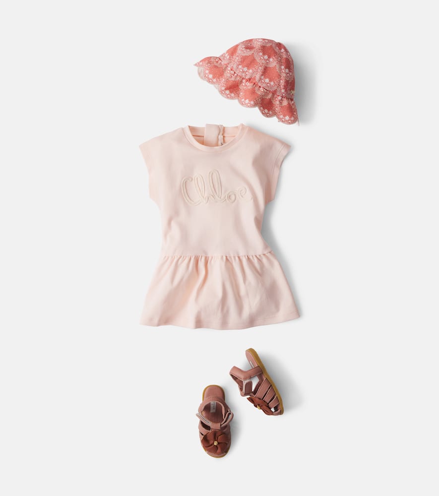 Chloé Kids Logo-embroidered cotton jersey dress
