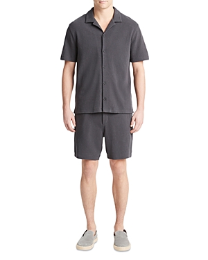 Cotton Blend Boucle Regular Fit Button Down Camp Shirt