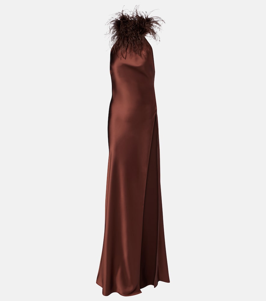 Jazzy embellished feather-trimmed gown