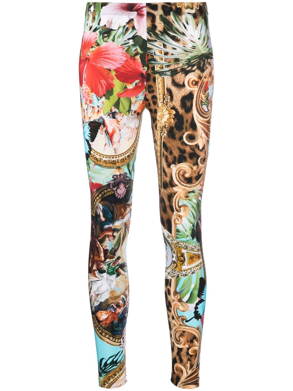 Baroque-floral print leggings - Blue