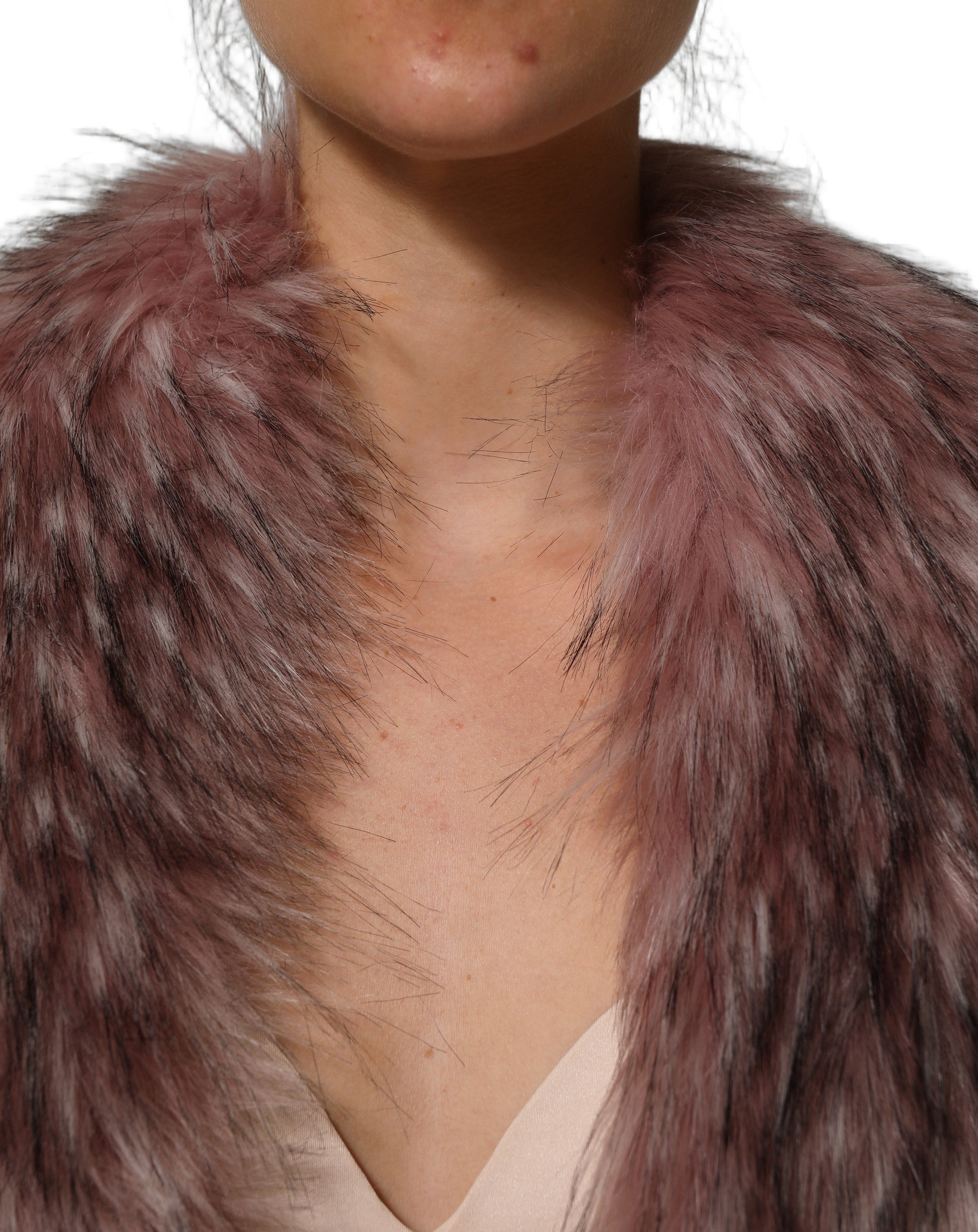 Faux Fur Acrylic Knit Vest — Pink