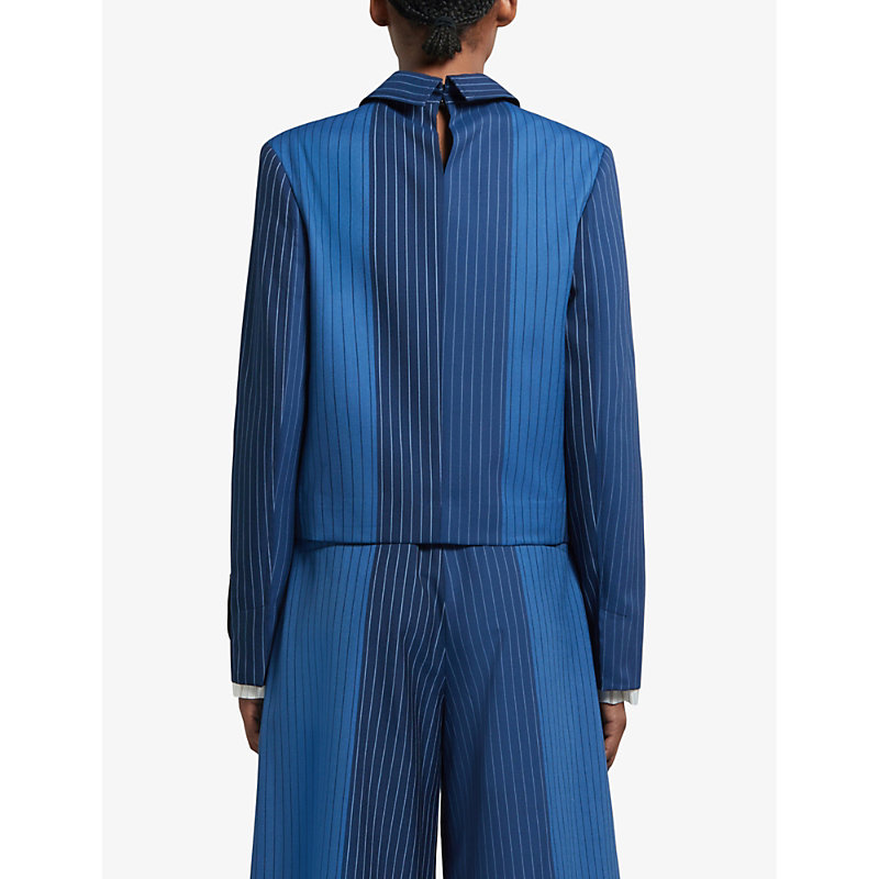 Womens Blumarine Stripe-pattern Brand-patch Regular-fit Wool Jacket 8