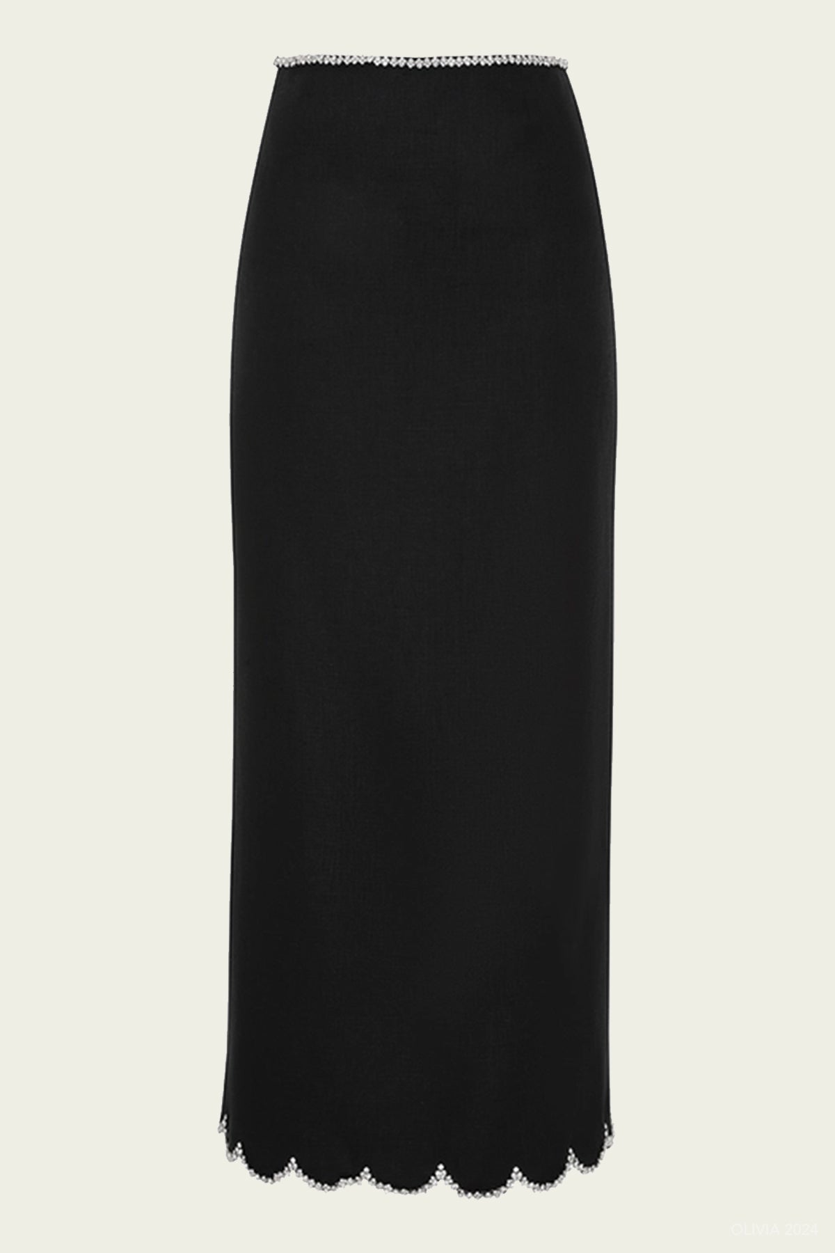 Crush Scalloped Midi Skirt in Black