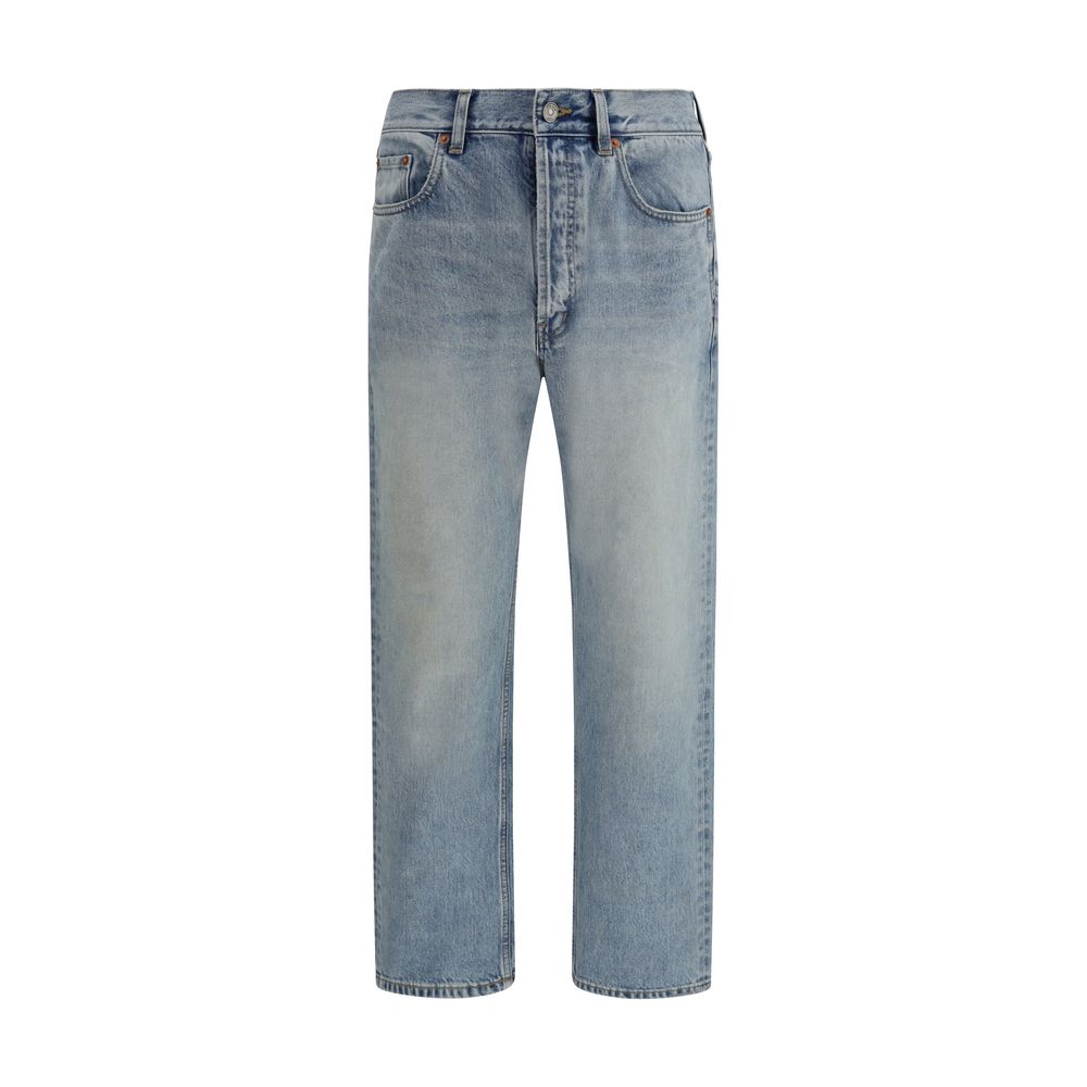 Stonewashed Straight-Leg Denim Jeans — Blue