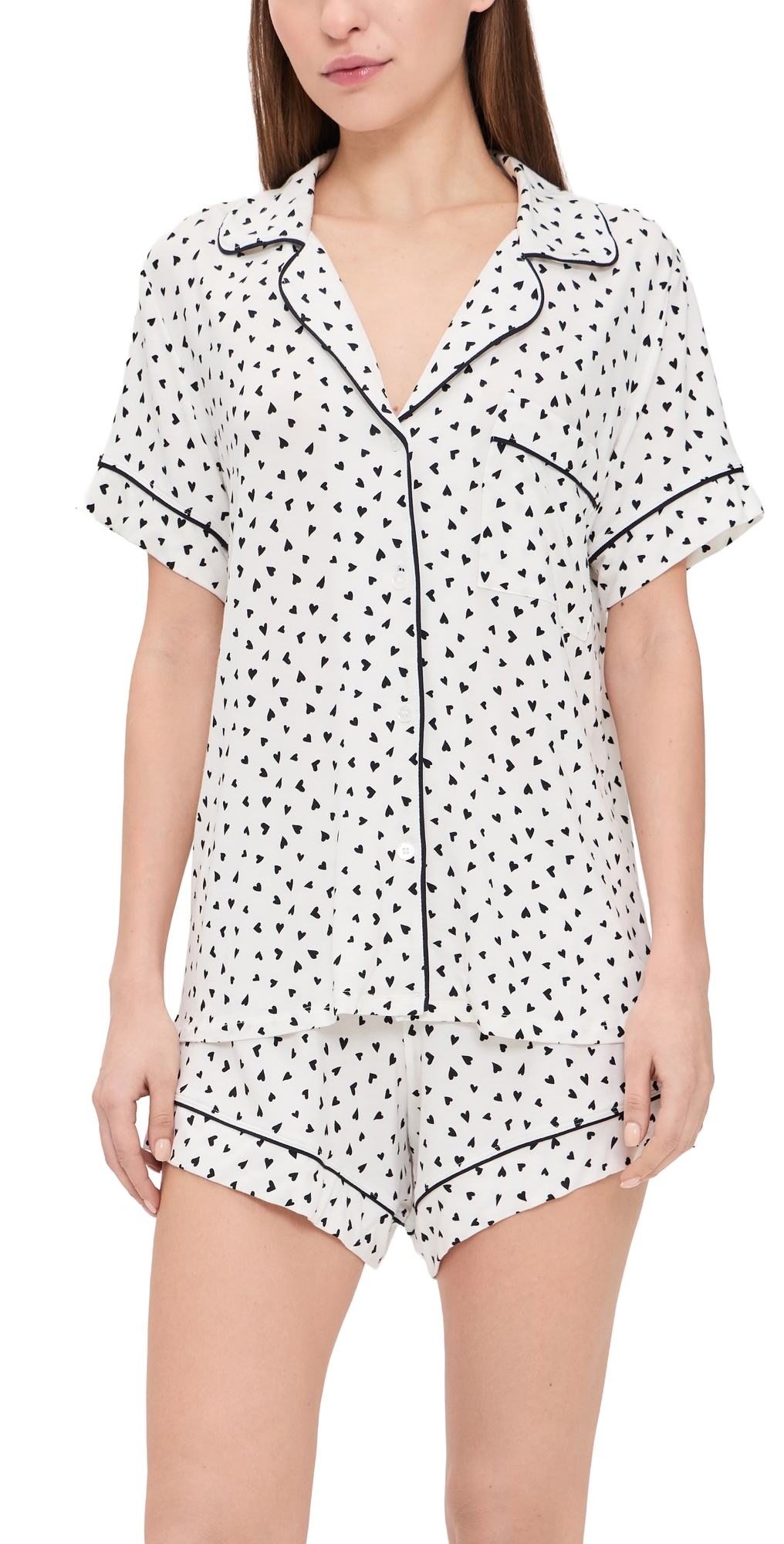 Gisele Printed Short Pajama Set Heart To Heart Black/Black