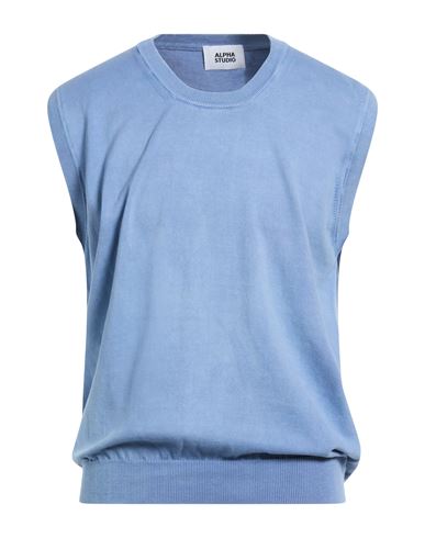 Man Sweater Sky blue Size 40 Cotton
