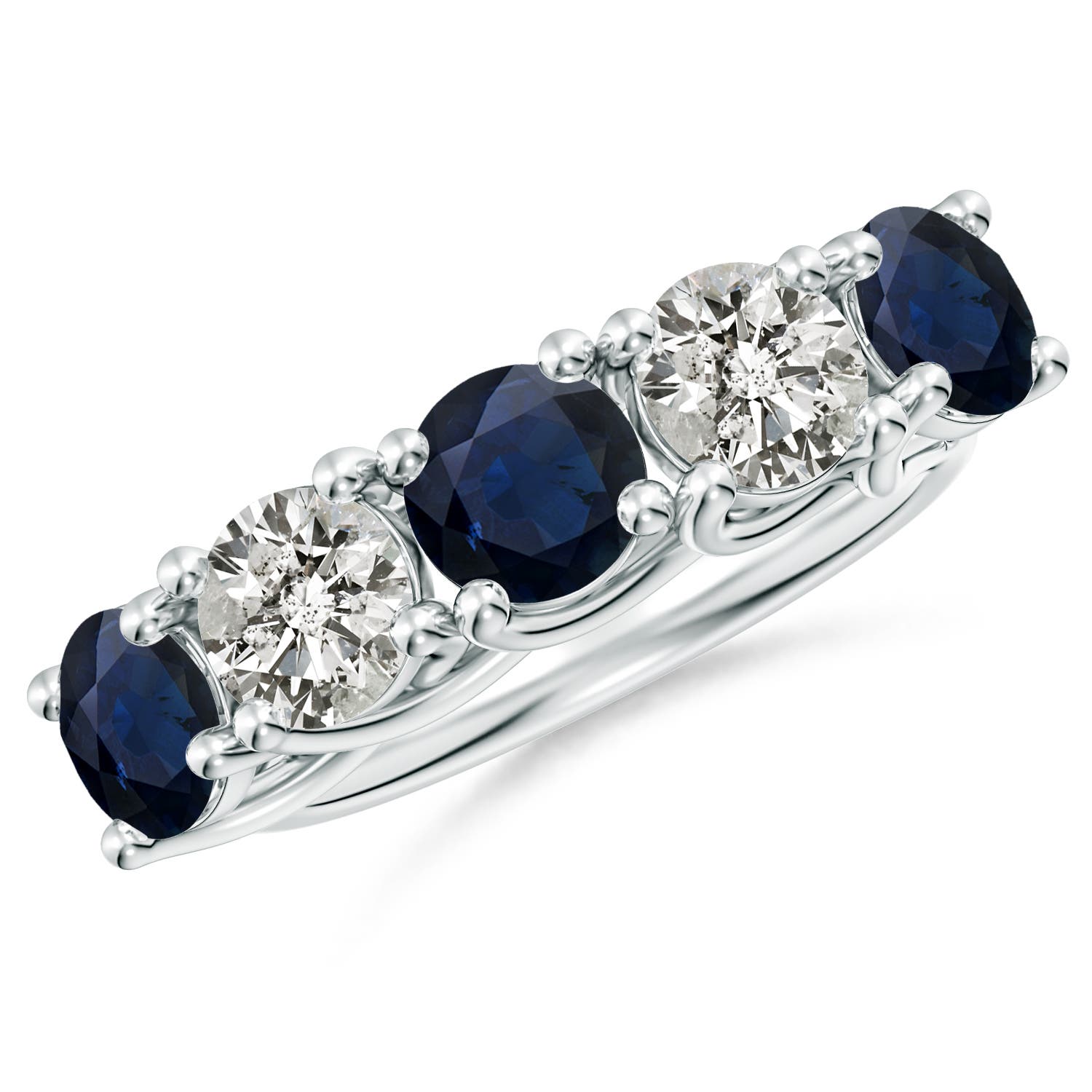 Angara 2.1 Carats Half Eternity Five Stone Sapphire and Diamond Wedding Band in Silver