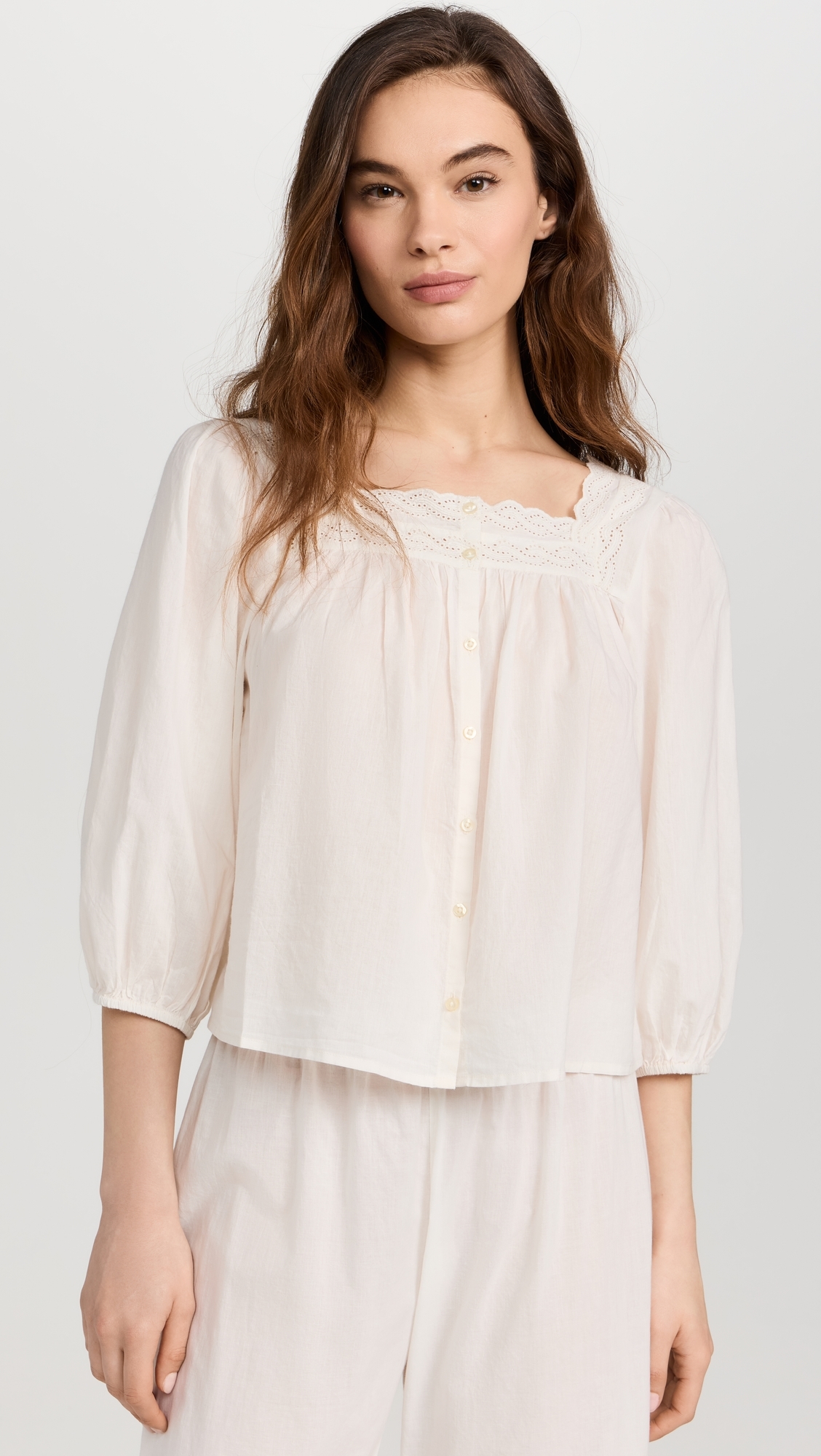 The Eyelet Button Sleep Top True White