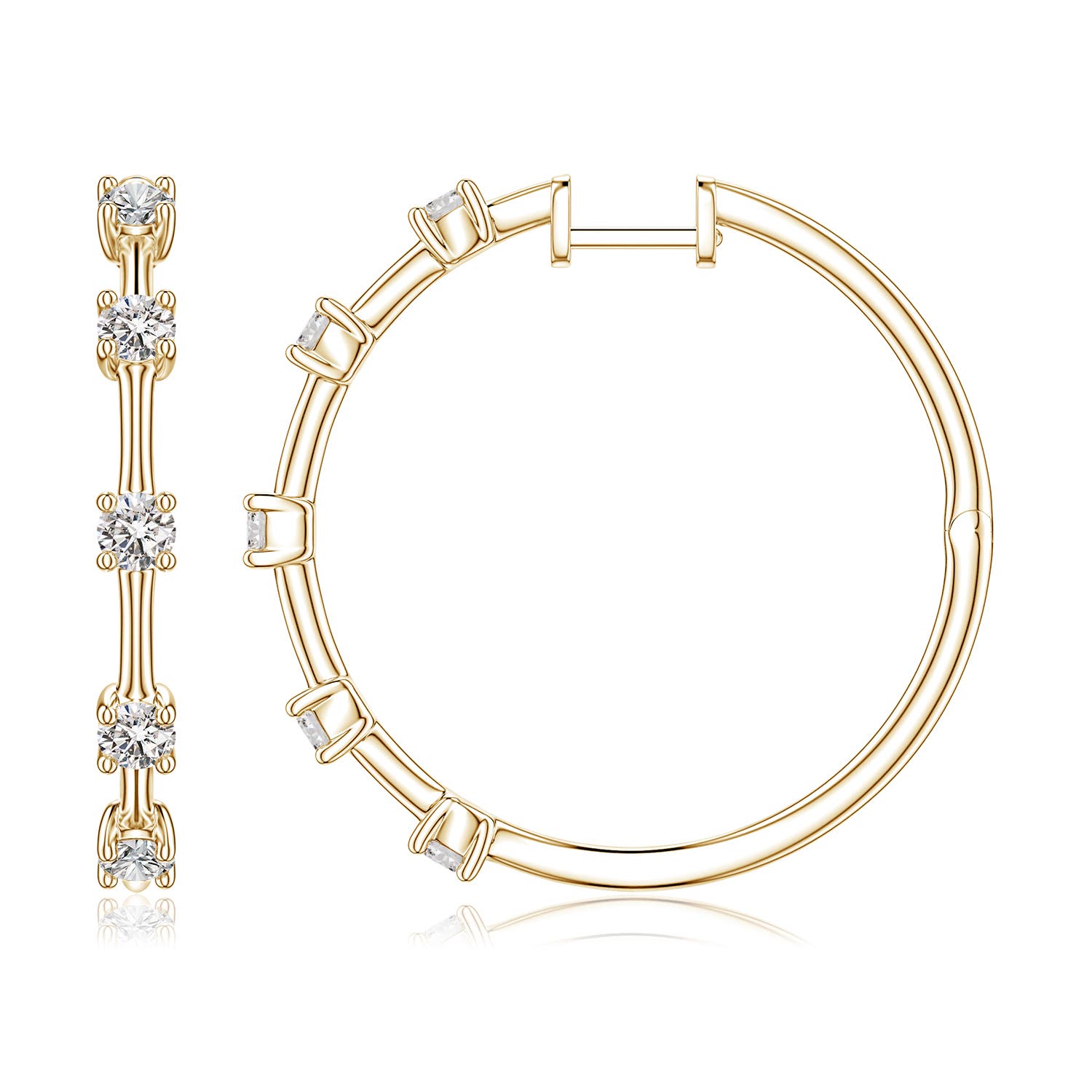 Angara 1.05 CTW Round Diamond Five-Stone Station Hoop Earrings in 14K Yellow Gold