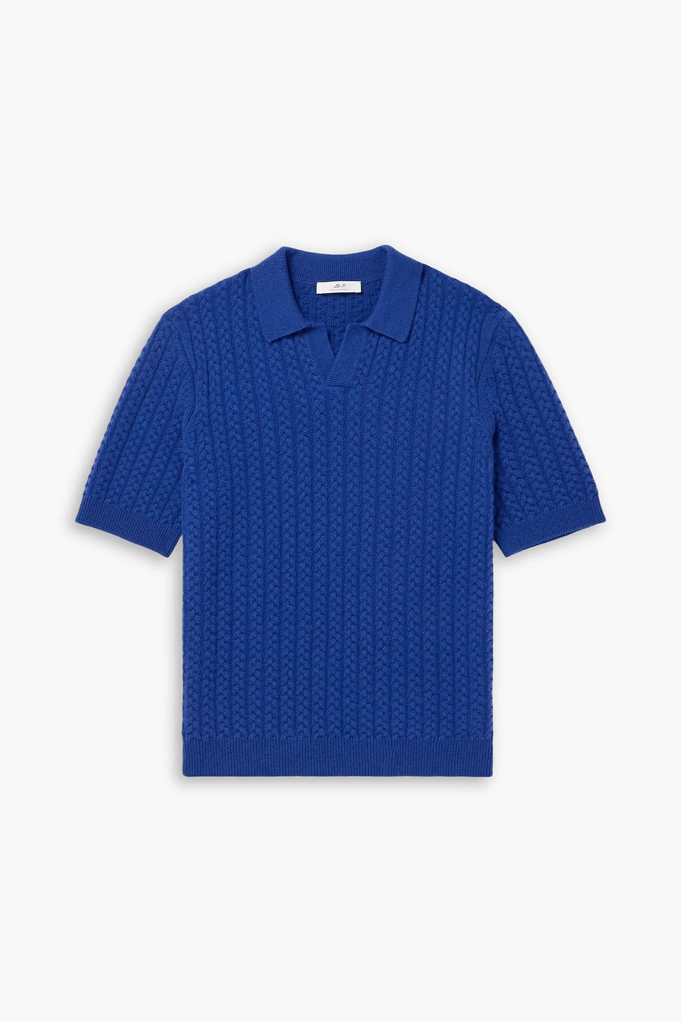 Cable-knit wool polo shirt - Blue - XL