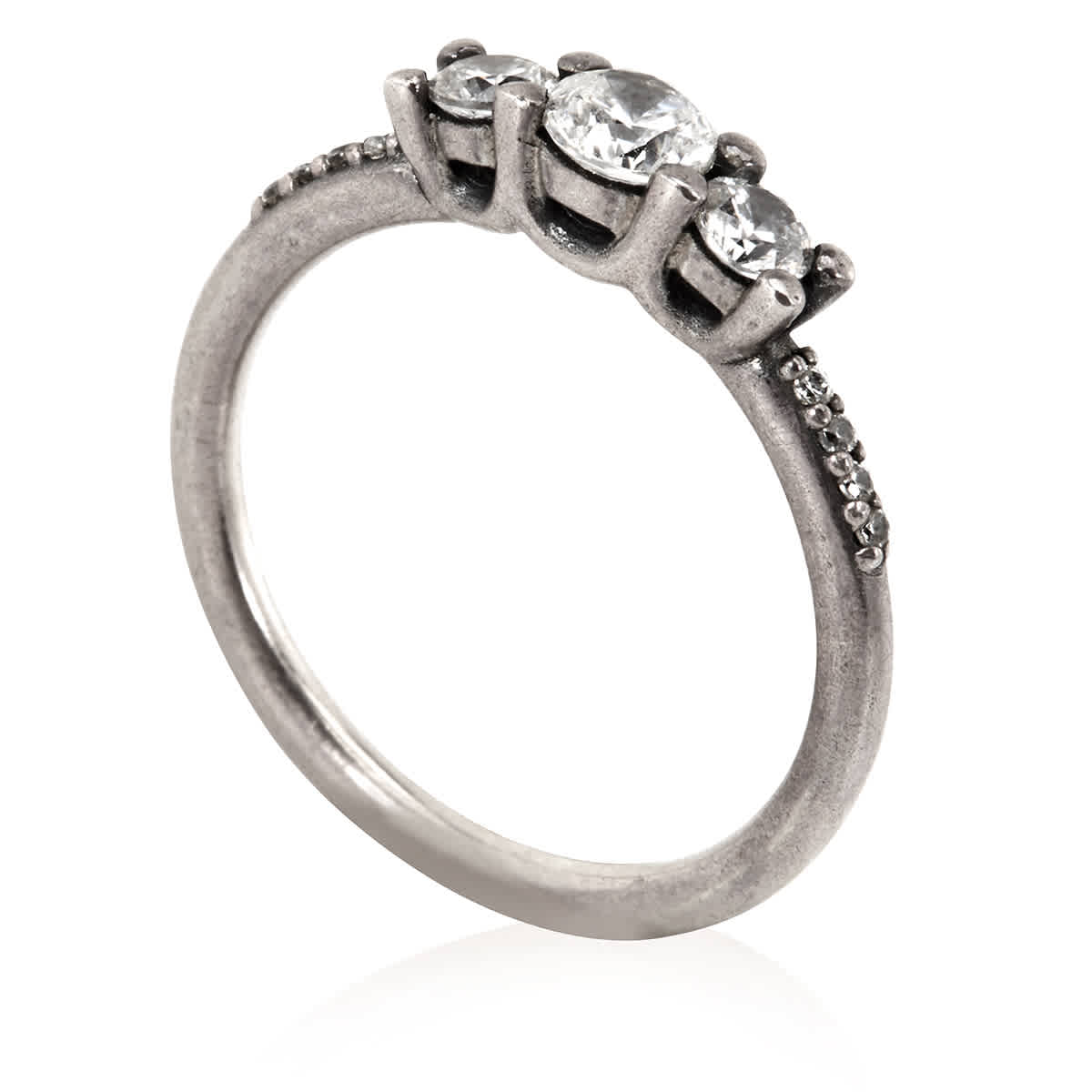 Ladies Clear Three-Stone Ring In Sterling Silver