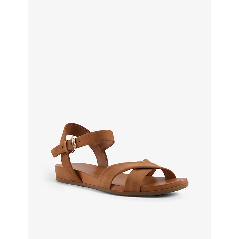 Womens Camel-nubuck Landie Cross-strap Leather Sandals