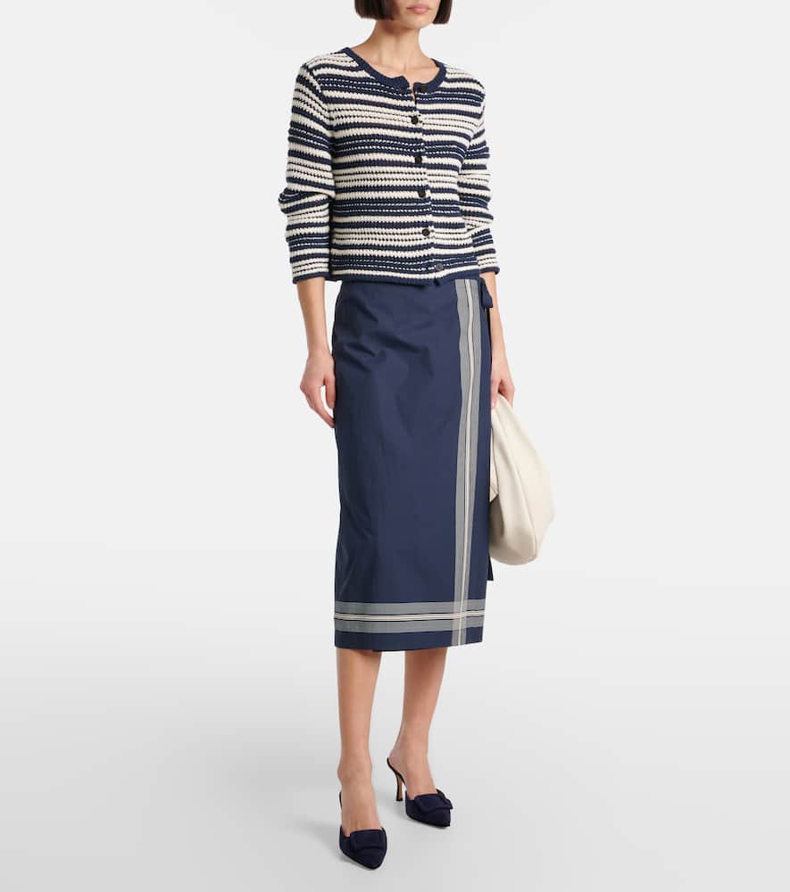 Open-knit striped cotton cardigan