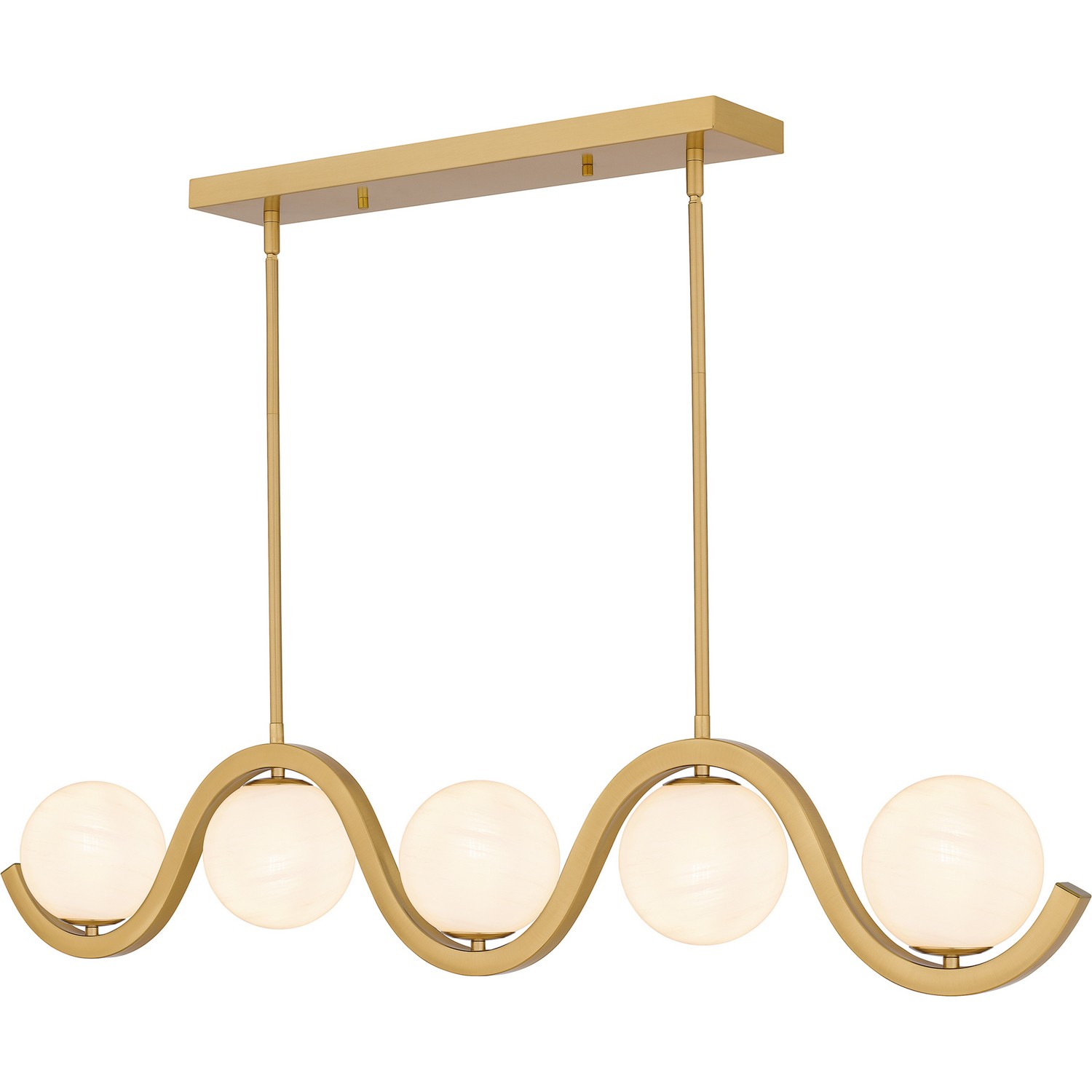 Aged Brass Five Light Linear Chandelier from the Spherical Collection