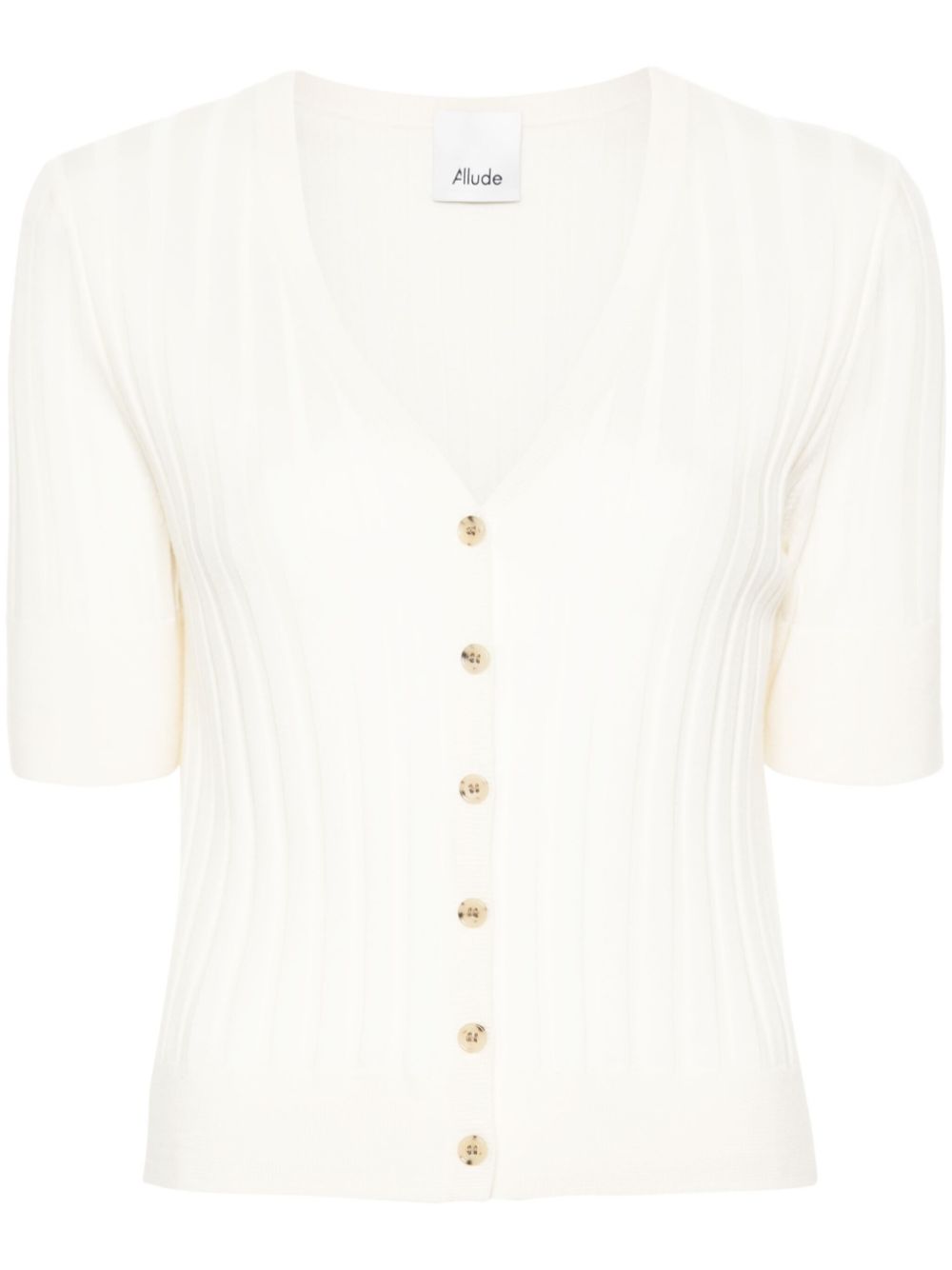 Ribbed-knit virgin wool cardigan - Neutrals