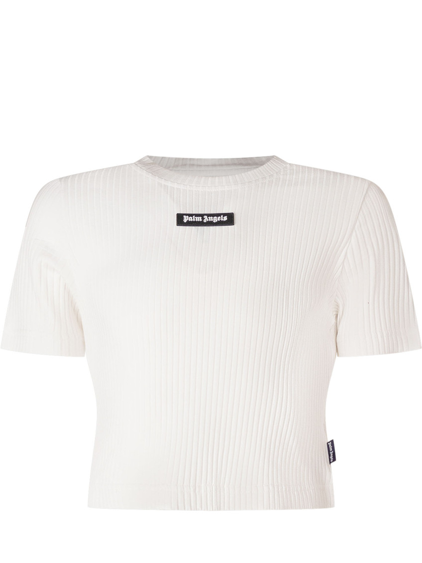 Logo Rib Baby Tee S-S Girl White Cotton Elastane Short Sleeves T-shirt