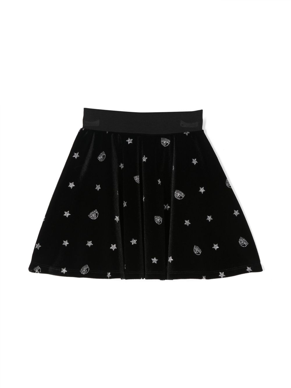 Logo-embellished velvet pleated skirt - Black