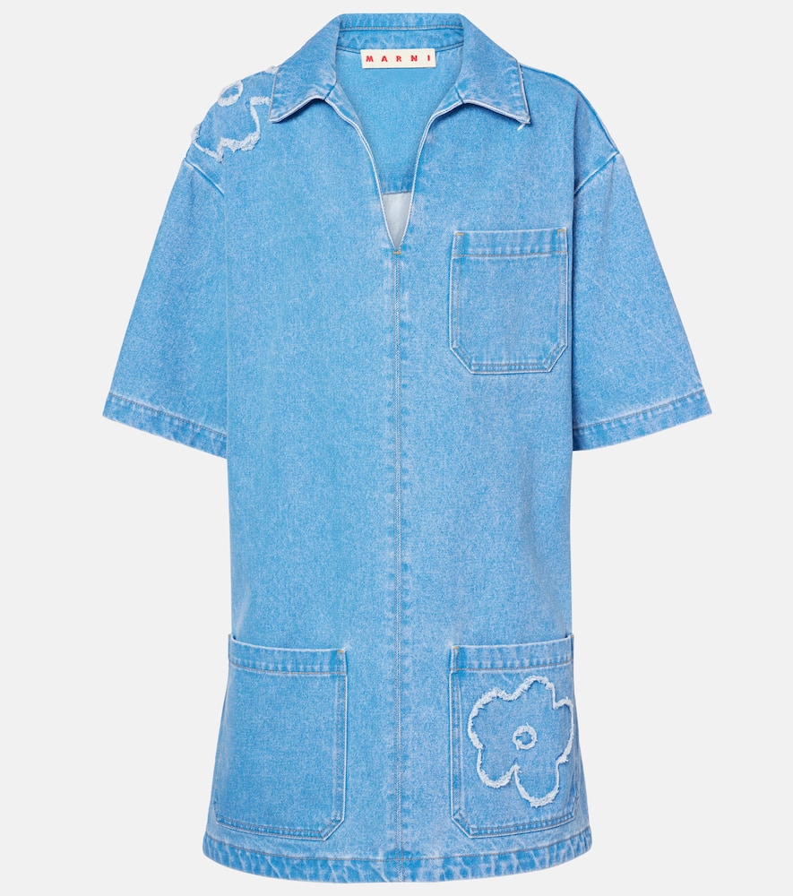 Patch-appliqué denim minidress