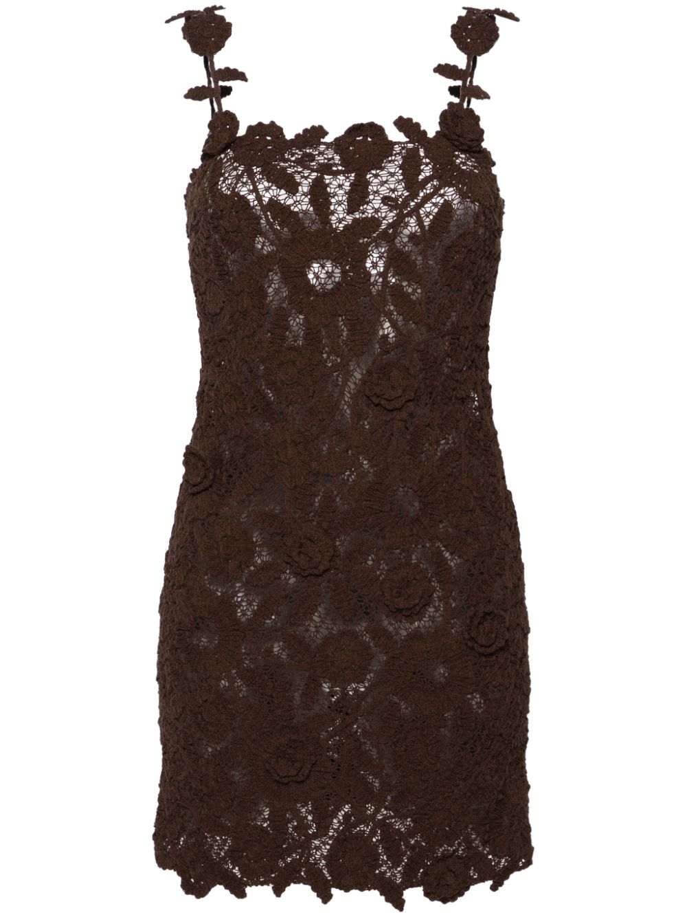 Floral-crochet cotton-blend minidress - Brown
