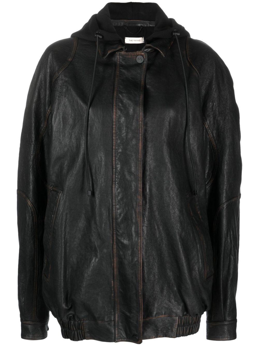 Batumi drawstring-hood leather jacket - Black