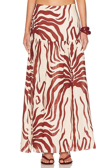 Johanna Ortiz Bohemia Maxi Skirt in Ecru & Wine - Burgundy,Cream. 0 also , 4