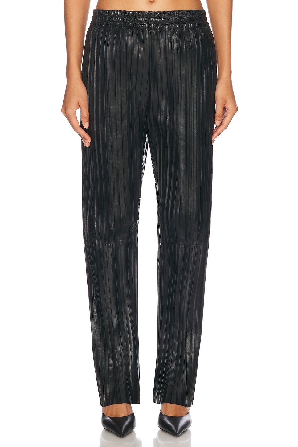 Helmut Lang Pleated Leather Pant in Black - Black.  XS also in