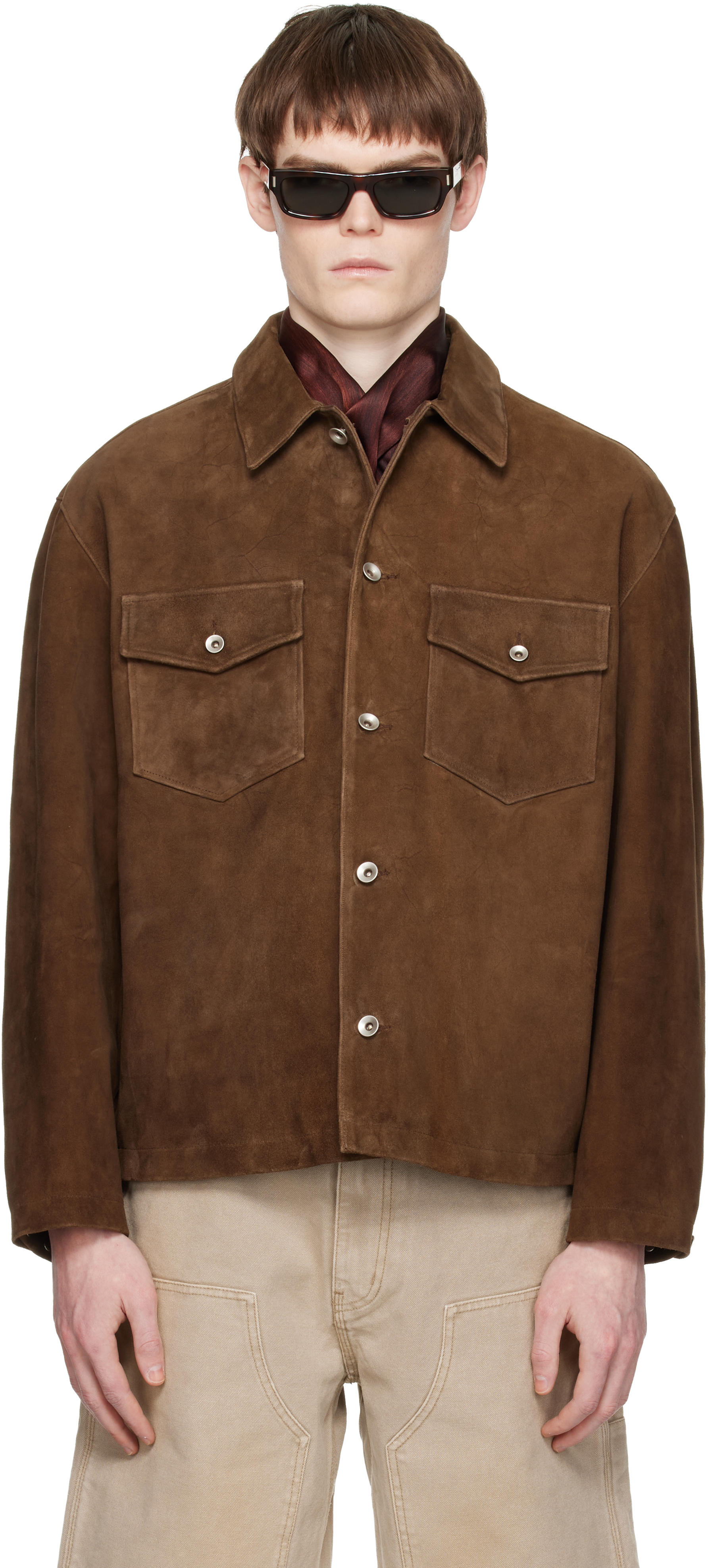 Brown Two-Tone Button Suede Jacket