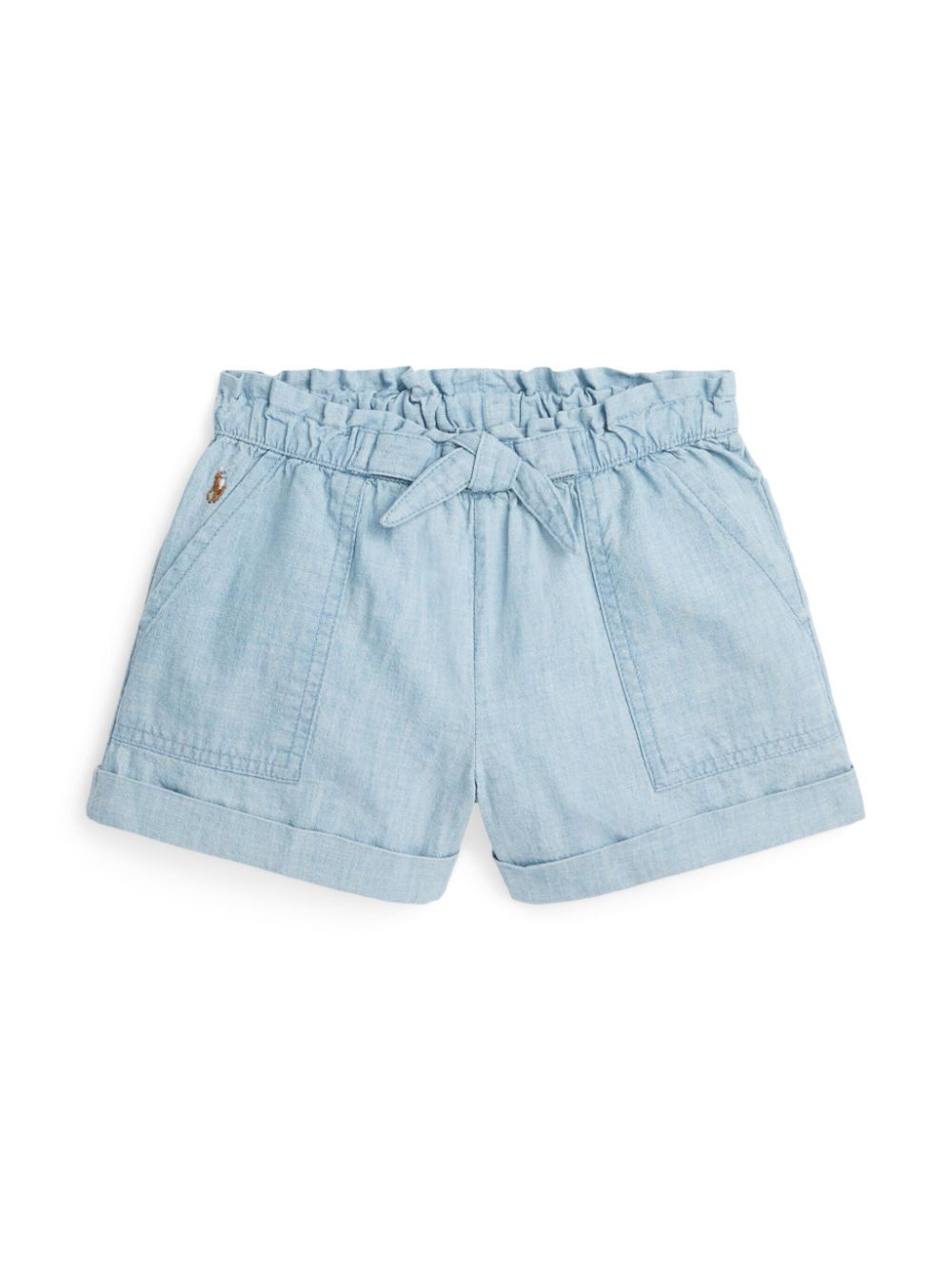 Belted chambray cotton shorts - Blue