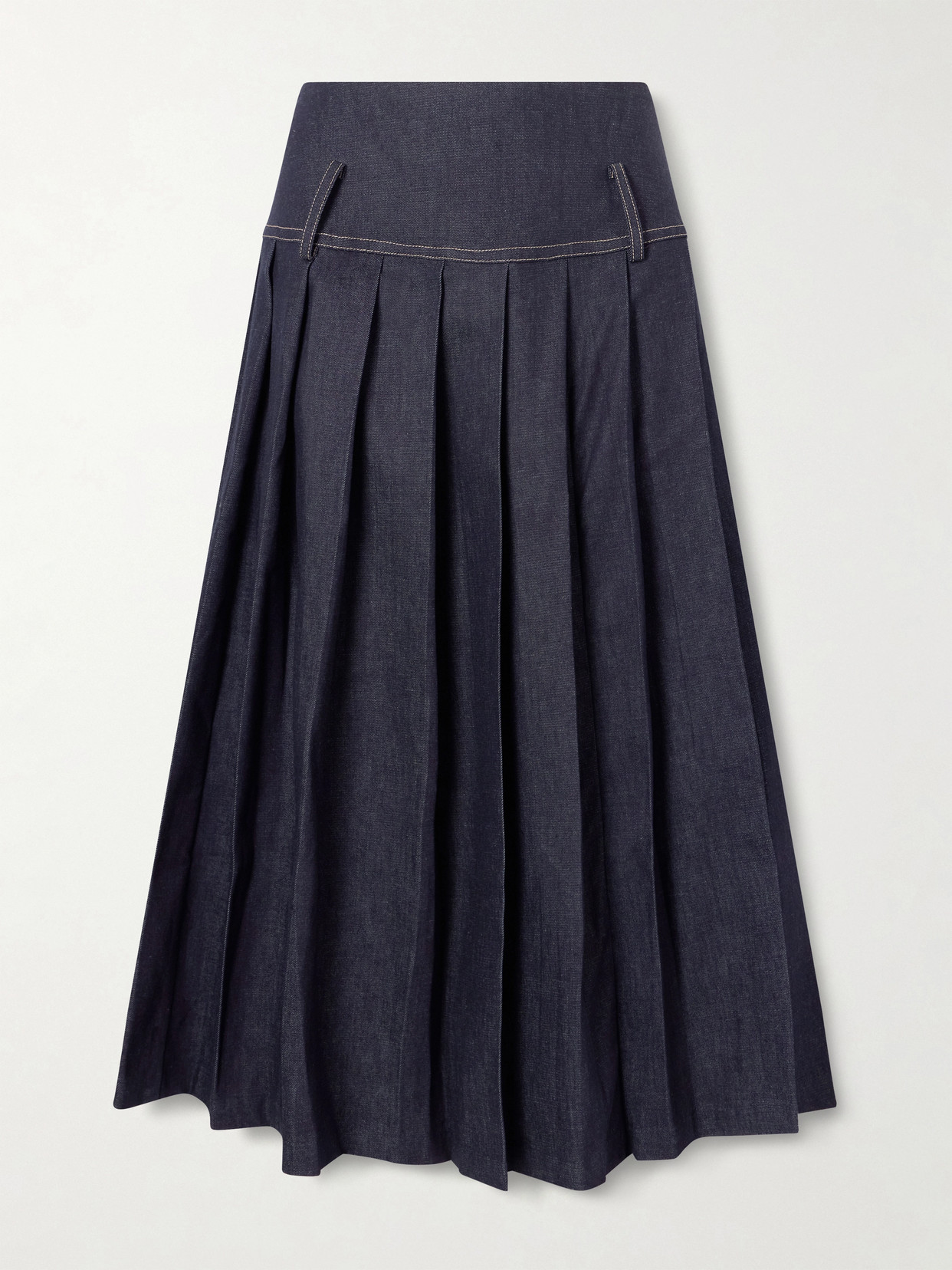 Pleated Denim Maxi Skirt - Blue