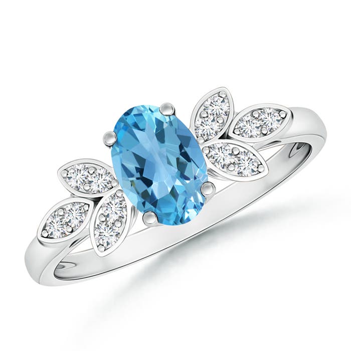 Angara 0.95 Carat Vintage Style Oval Swiss Blue Topaz Ring with Diamond Accents in Platinum