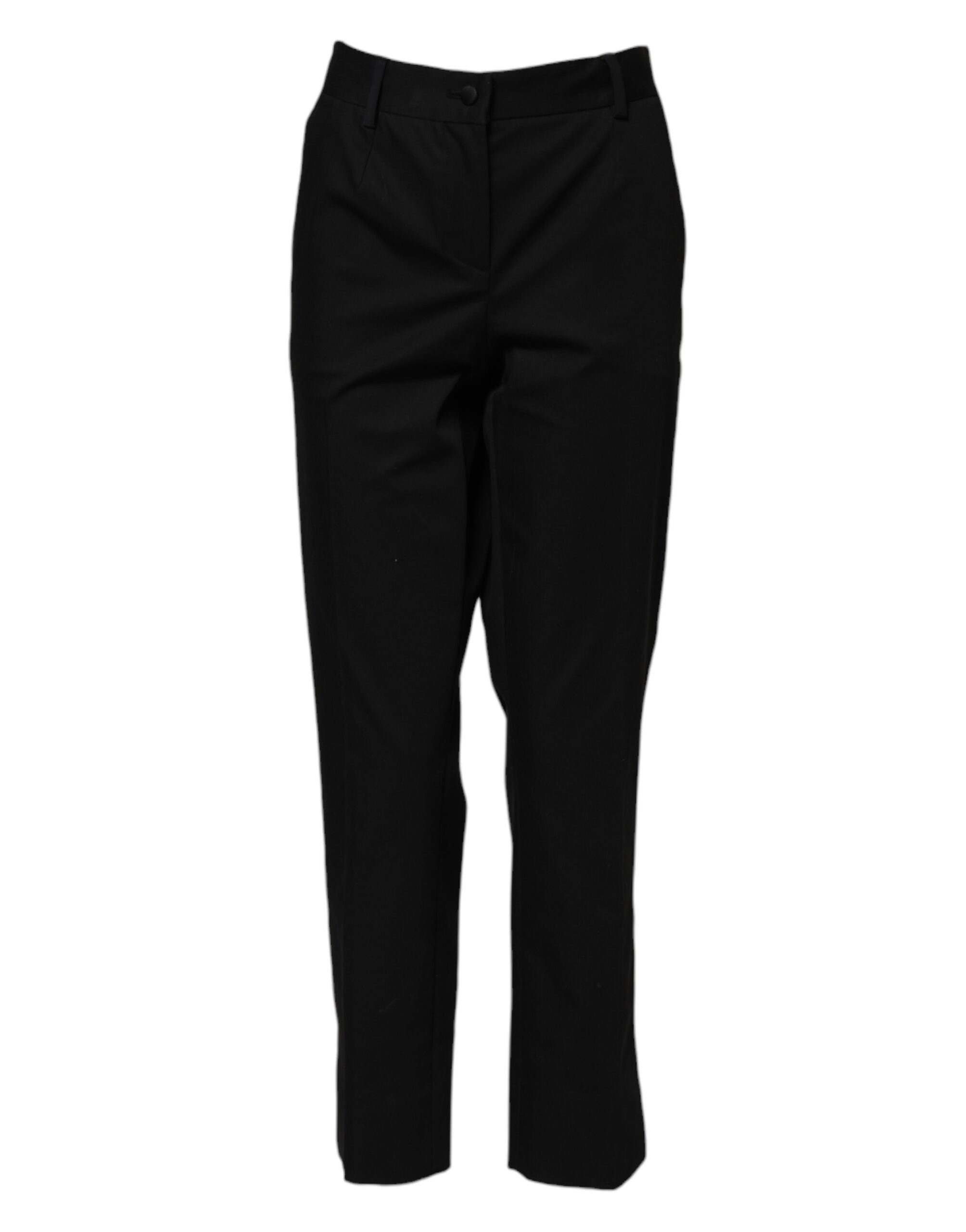 High-Waist Cotton-Blend Formal Trousers — Black