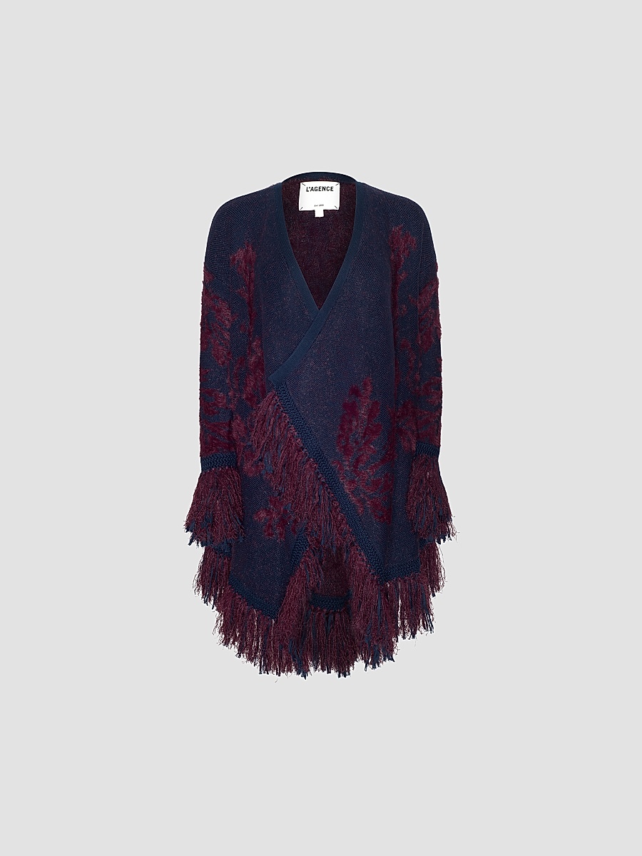 Women's Naiad Jacquard Fringe Cardigan - Midnight Burgundy Jacquard